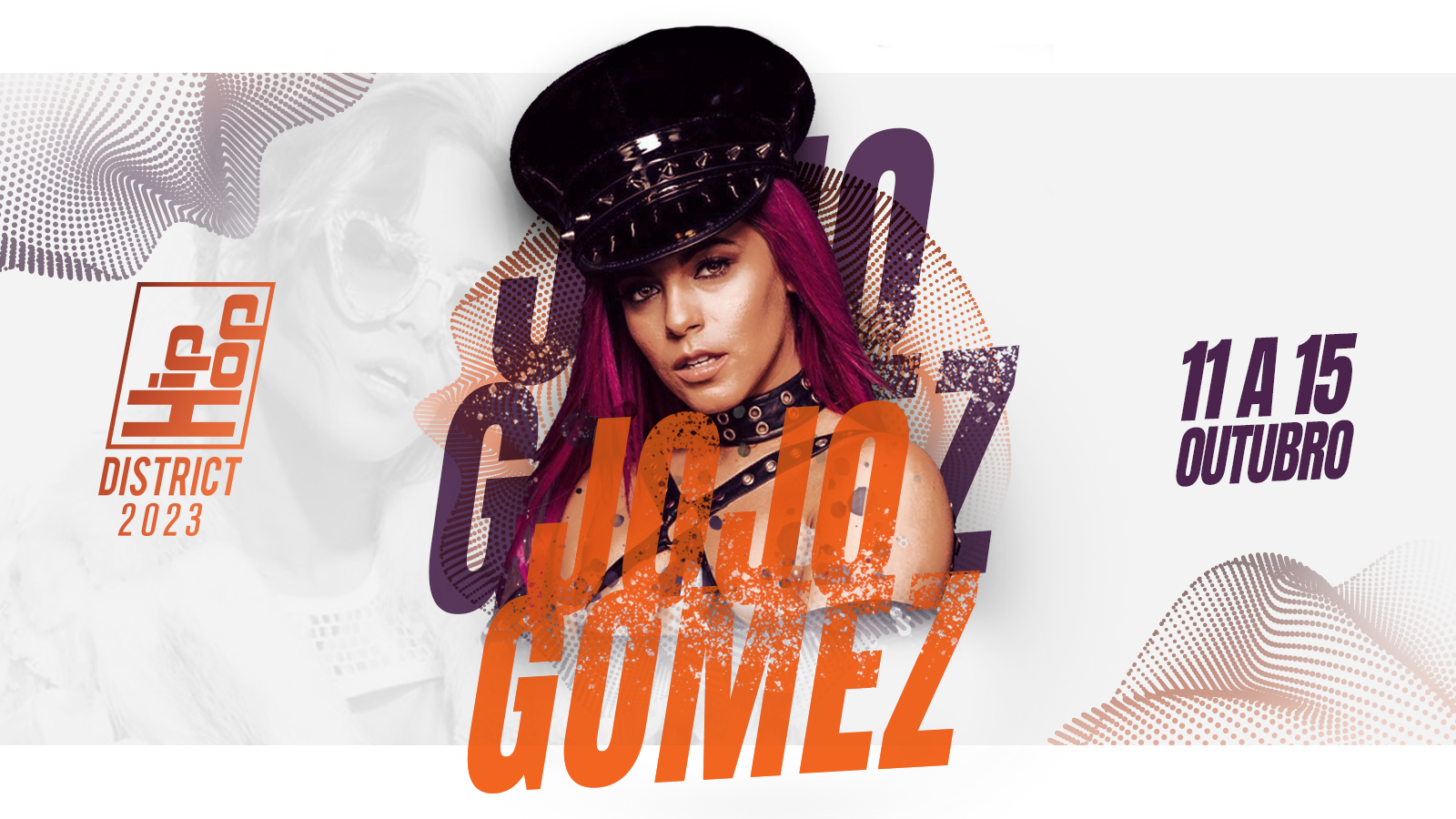 Esta imagen presenta a la artista Jojo Gomez, junto con el logo de Hip Hop District y la fecha del evento.